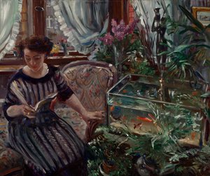 Dame am Goldfischbassin by Lovis Corinth