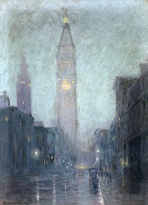 Madison Avenue at Twilight (pastel on brown paper)
