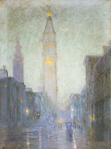 Madison Avenue, Alacakaranlıkta, c.1911 (kahverengi kağıt üzerine pastel)