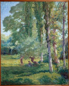 Bir kavağın altında çimenlerin üzerinde bir çift Tablo Loys Prat (1879-1934), 20. yüzyıl. Tuval üzerine yağlıboya. Donzere, Belediye Binası.