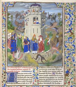 İnanç Kalesi Minyatür Azizler Gregory, Augustine, Jerome ve Ambrose savaşan iblisler, Geç 15. Yüzyıl.