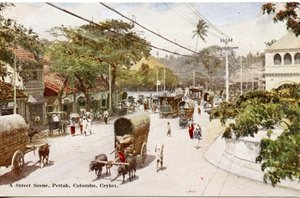 A Street Scene, Pettah, Colombo, Ceylon, c.1900-20 (el ile renklendirilmiş fotoğraf)