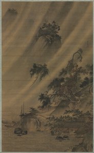 Bir Yağmur Fırtınasında Nehir Köyü, c. 1480-1507. by Lu Wenying