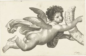 Çelenk ile yüzen putto by Lubertus Teunis van Deth
