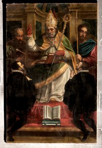 Cenova, Duomo (Aziz Lawrence Katedrali): "St Paul ve St James ve iki diz çökmüş adanmış arasında St Gotthard" (1571), Luca Cambiaso tarafından (Carlo Giuseppe Ratti tarafından yeniden boyanmış) by Luca Cambiaso
