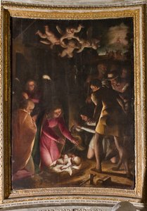 Cenova, Duomo (St. Lawrence Katedrali), içeride, Lecari Şapeli veya Kutsal Ayin Şapeli (Kuzey apsis): Luca Cambiaso tarafından "Çobanların Hayranlığı" by Luca Cambiaso