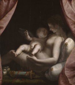 Venüs ve Aşk Tanrısı, c.1570 (tuval üzerine yağlı boya) by Luca Cambiaso