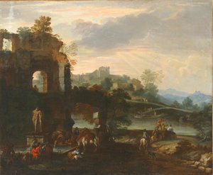 Farnese Herkül ile Capriccio. by Luca Carlevaris