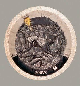 Haziran: buğday hasadı yapan bir köylü. Luca della Robbia tarafından pişmiş toprak by Luca Della Robbia