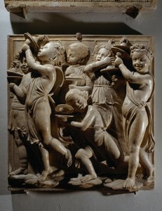 Onu sevinç zillerinde övün (Salmo 150, Praise the Lord), zil çalanlarla panel by Luca Della Robbia