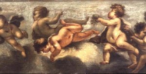 Putti disporting (tuval üzerine kağıt) (merkezi detay) (ayrıca bkz. 67091-94) by Luca Giordano