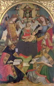 Trinity, Madonna ve Çocuk, Melekler ve Azizler, c.1505-08 (panelde yağlı boya) by Luca Signorelli
