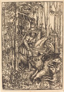 At sırtında bir yaban domuzu avlayan avcı by Lucas Cranach the Elder
