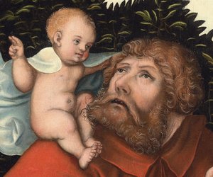 İsa Çocuğunu taşıyan Aziz Christopher (detay) (panelde yağlı boya)