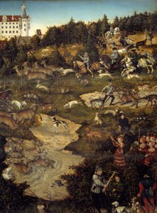 Torgau Kalesi'nde (Almanya) Charles V onuruna avlanma. Detay. Lucas Cranach'ın (1472-1553) tablosu by Lucas the Elder Cranach