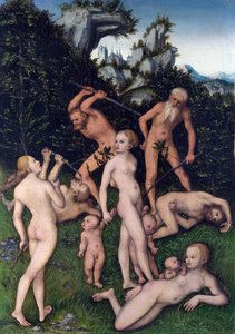 Gümüş çağın sonu (Gümüş Çağın Kapanışı). "İşler ve Günler"de Hesiod'un (MÖ 7. yy) antik Yunan şiirlerinden esinlenen tema, erkekler masumiyetlerini ve mutluluklarının bir kısmını kaybetmeye başlar. Lucas Boyama by Lucas the Elder Cranach