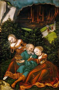 Loth et ses filles - Lot ve Kızları - Yaşlı Lucas Cranach (1472-1553). ahşap üzerine yağ by Lucas the Elder Cranach