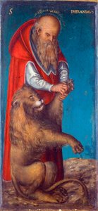 ""Aziz Jerome"" Resim Lucas Cranach the Elder (1472-1553) - 1515 - Ahşap üzerine yağlı boya Soluk 24,5x11,5 cm Sanat Tarihi Müzesi, Viyana by Lucas the Elder Cranach