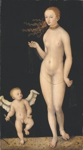 Venus ve Cupidon - Venüs ve Aşk Tanrısı, Cranach, Lucas, the Elder (1472-1553). Ahşap üzerine yağ. Ebat : 90x49,5 cm. Ulusal Müze Stockholm by Lucas the Elder Cranach