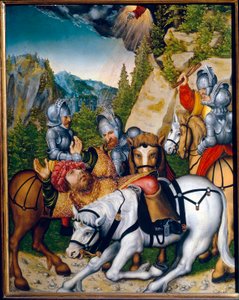 Şam (Suriye) yolunda dönüşüm. (Şam Yolunda Dönüşüm). Tarsuslu Aziz Paul (Saul) (c. 8-c. 67). Lucas Cranach the Younger (1515-1586), ahşap üzerine yağlı boya tablosu. alman sanatı