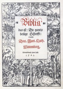 Başlık sayfası, "Biblia, das ist: Bütün kutsal yazı: Almanca"dan güzel bir resimli kenarlıklı, Martin Luther tarafından çevrilmiş, 1560-1561