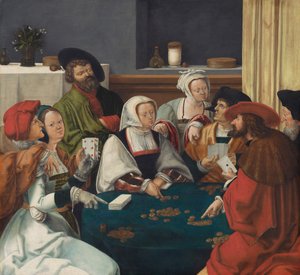 The Card Players, muhtemelen c.1550-99 (tuval üzerine yağlı boya) by Lucas van (after) Leyden