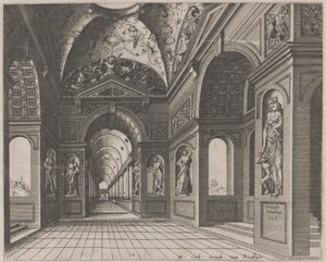 Grotesklerle Süslenmiş Çapraz Tonozlu Salonun İçi by Lucas van Doetechum and Johannes