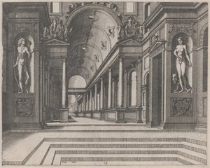 Korint Sütunları ve Apollon, Melpomene ve Musa Heykelleriyle Bir Kilisede Görünüm