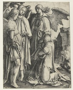 İbrahim ve üç melek by Lucas van Leyden