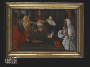 Şöhret ve Aptallık Arasında Geçiş Yapan Gençliğin Alegorisi (ahşap üzerine yağlı boya) by Lucas van Leyden