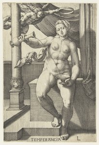 ayıklık Temperancia (nesne üzerindeki başlık) Yedi Erdem (dizi başlığı) by Lucas van Leyden