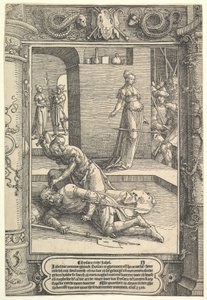 Jael Killing Sisera, dekoratif çerçeve, yakl. 1517. by Lucas van Leyden