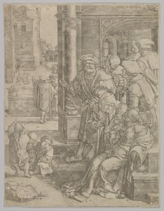 Şair Virgil Bir Sepette Asılmış, 1525. by Lucas van Leyden