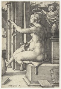 Adalet Iusticia (nesne üzerindeki başlık) Yedi Erdem (dizi başlığı) by Lucas van Leyden