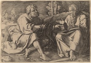Bir Manzarada Oturan Aziz Peter ve Paul by Lucas van Leyden