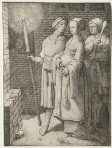 Meşaleli Adam ve Bir Aptalın Takip Ettiği Kadın by Lucas van Leyden
