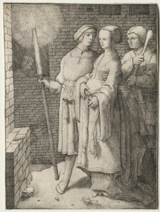 Meşaleli Adam ve Aptalın Takip Ettiği Bir Kadın, c. 1508. by Lucas van Leyden