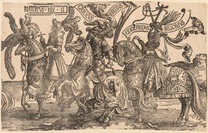 Dokuz Kahraman: Arthur, Charles the Great Charlemagne, Godfrey of Bouillon, 1515-1517. by Lucas van Leyden