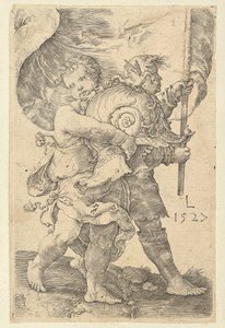 Kasklı ve Standart İki Erkek Çocuk, 1527. by Lucas van Leyden