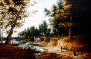 Ormanlık Bir Manzara (bakır üzerine yağ) by Lucas van Uden