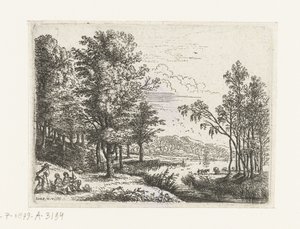 Bir göl kenarında üç figürlü manzara Küçük manzaralar (dizi başlığı) by Lucas van Uden