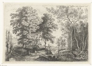 Bir ormanın içinden bir dere ile manzara Altı manzara (dizi başlığı) by Lucas van Uden
