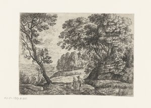 Bir erkek ve bir kadınla sohbet eden manzara Altı manzara (dizi başlığı) by Lucas van Uden
