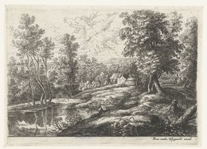 Evler ve bir duvarla çevrili bir kilise ile manzara Beş manzara (dizi başlığı) by Lucas van Uden