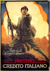 Savaş tahvillerinin reklamını yapan İtalyan Birinci Dünya Savaşı propaganda afişi