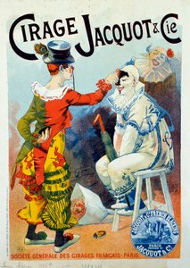 Jacquot cilası için reklam. Lehçe ile makyaj yapan iki palyaço. Lucien Lefevre (1850-?) tarafından çizim. 1894 Paris. Arts Decoratifs - Balmumu Jacquot için reklam: Lucien Lefevre tarafından ayakkabı cilası ile makyaj yapan iki palyaço