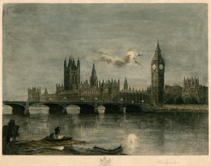 Westminster, gece renkli gravür