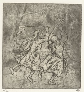 Kelebekleri yakalayan iki kız by Lucien Pissarro