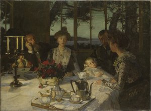 Parler dans le crepuscule - Alacakaranlıkta Konuşmak, Simon, Lucien (1861-1945). Tuval üzerine yağlıboya. Boyut : 140x190 cm. Ulusal Müze Stockholm