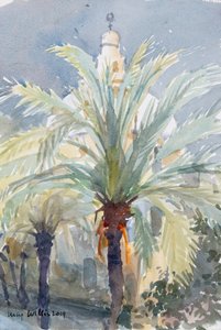 Old City Palms I, Kudüs, 2019 (kağıt üzerinde w/c) by Lucy Willis